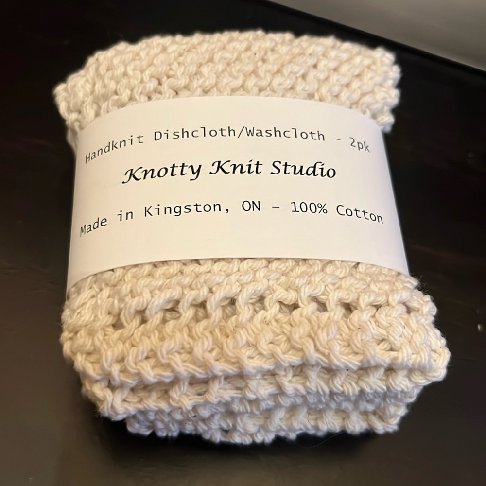 Hand-knit Dishcloth/Washcloth 100% Cotton (2 pk)